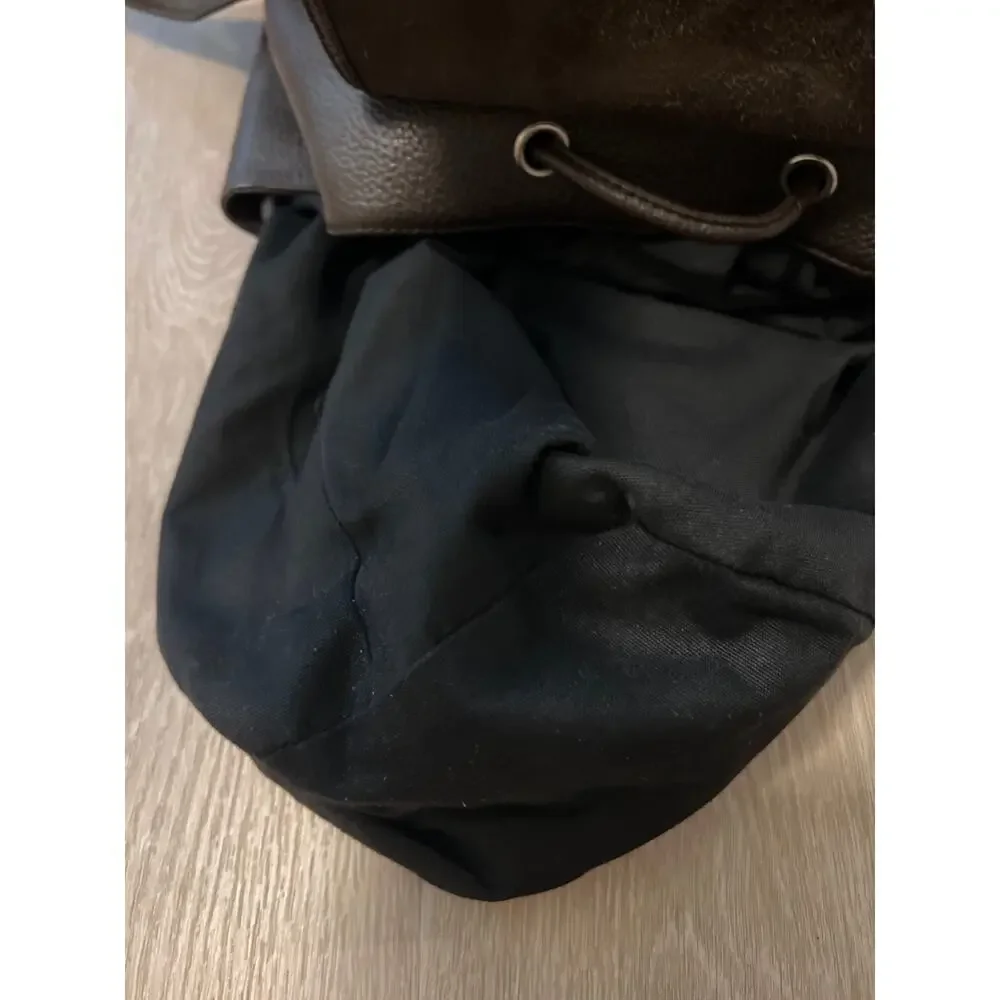Vintage 90s Eddie Bauer Brown Pebbled Leather Rucksack Drawstring Bag Cinch Bag
